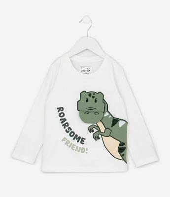 Camiseta Infantil com Estampa Interativa de Dinossauro – Tam 1 a 6 Anos