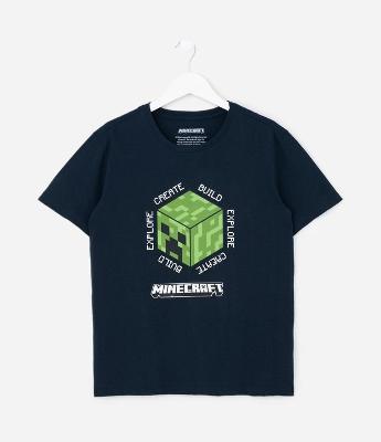 Camiseta Infantil Minecraft com Estampa Creeper – Tam 5 a 14 Anos