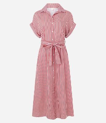 Vestido Chamise com Faixa na Cintura e Estampa Listrada