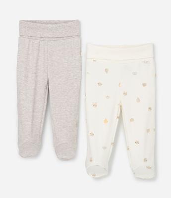 Kit 02 Calças Infantil em Suedine com Pés – Tam RN a 12 Meses