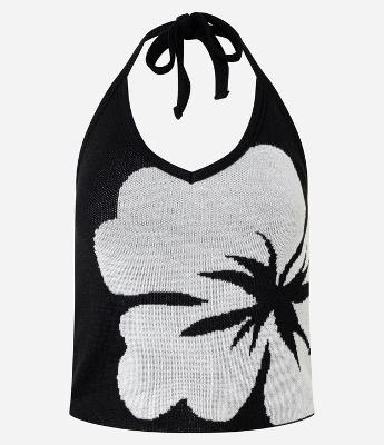 Blusa em Tricô com Estampa de Hibisco