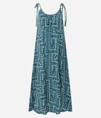 Vestido Solto Estampado com Alça Fina e Amarração nos Ombros