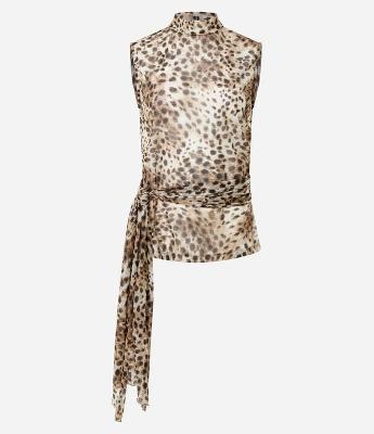 Blusa em Tule Alongada com Gola Alta e Estampa Animal Print