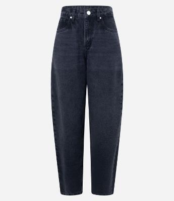 Calça Ballon Cintura Alta em Jeans com Bolsos