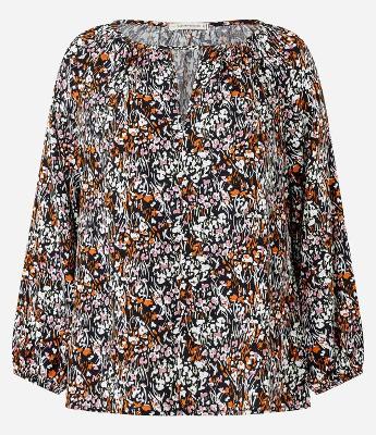 Blusa Regular em Sarja com Decote V e Estampa Floral
