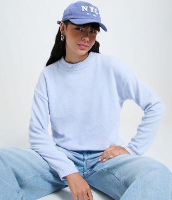 Blusa Slim em Tricô Chenille com Gola Redonda