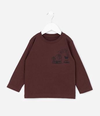 Camiseta Infantil Manga Longa com Estampa de Escavadeira – Tam 1 a 6 Anos