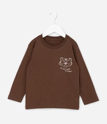 Camiseta Infantil  Manga Longa com Estampa de Urso – Tam 1 a 6 Anos
