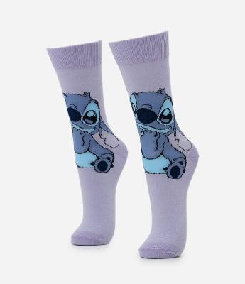 Meia Cano Alto em Algodão com Estampa Stitch