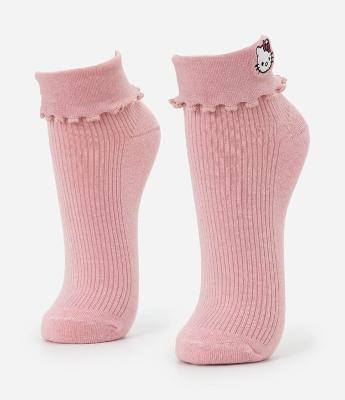 Meia Cano Médio com Bordado e Fru Fru Hello Kitty