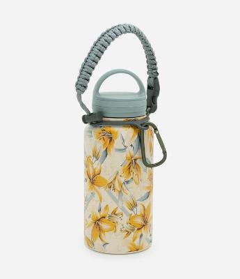 Garrafa Térmica com Estampa Floral e Alça Trançada
