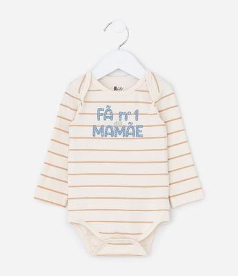 Body Infantil Listrado com Lettering Fã Número 1 da Mamãe – Tam RN a 18 Meses