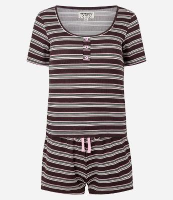 Pijama Short Doll em Ribana com Estampa Listrada