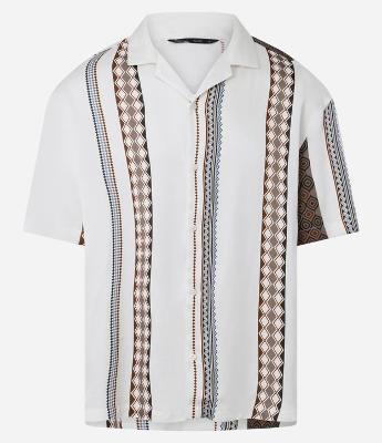 Camisa Relaxed em Viscose com Listras Geométricas