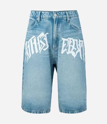 Bermuda Baggy Relaxed em Jeans com Estampa Lettering