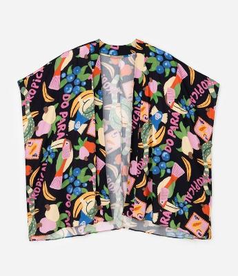 Kimono Alongado em Chalis com Estampa Tropical Curve & Plus Size