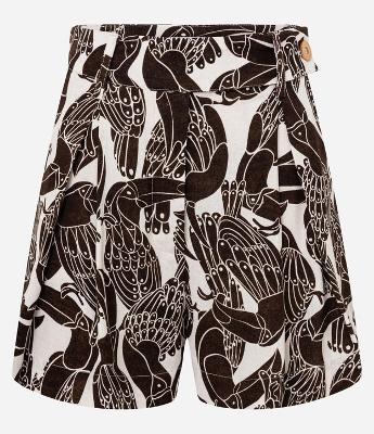 Short Alfaiatado em Viscolinho com Estampa e Cós Transpassado