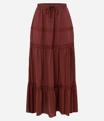 Saia Longa em Viscolinho Texturizado com Renda e Detalhe em Entremeio