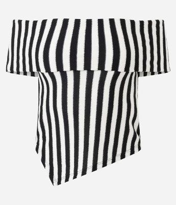 Blusa  Ombro a Ombro Super Curta com Listras Texturizadas