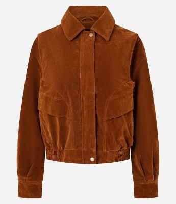 Jaqueta Bomber em Suede de PU com Gola Polo