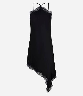 Vestido em Cetim com Decote Halter e Barra Assimétrica