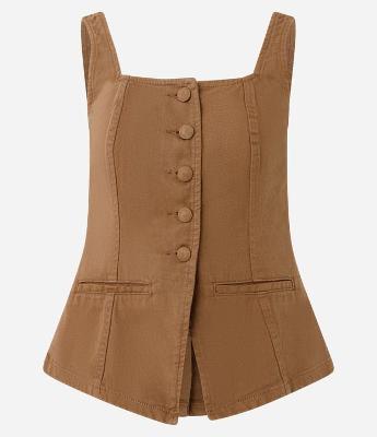 Colete Regular em Sarja com Decote Quadrado