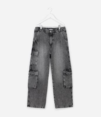 Calça Infantil Baggy em Jeans com Bolsos Cargo – Tam 5 a 14 Anos