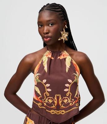 Blusa Frente Única em Viscose com Estampa Tropical