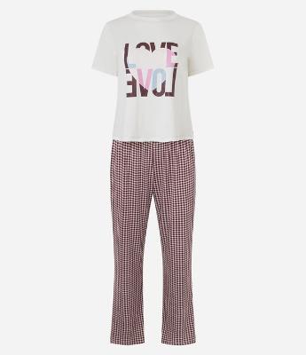 Pijama Longo Peach Touch com Calça Xadrez Vichy