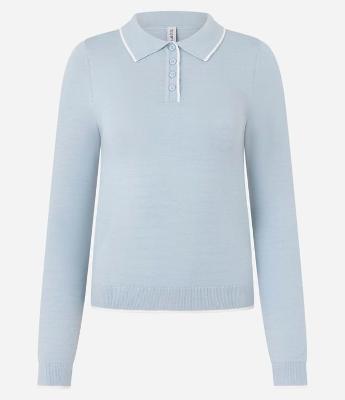 Blusa em Tricô com Gola Polo e Detalhe Contrastante