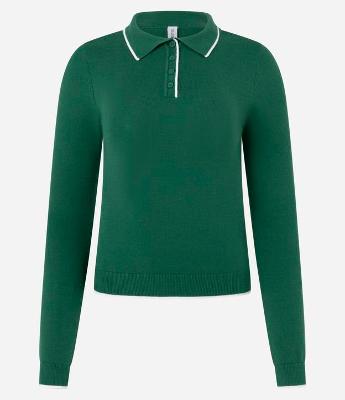 Blusa em Tricô com Gola Polo e Detalhe Contrastante