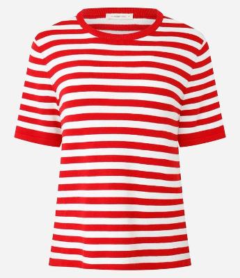 Blusa Manga Curta em Tricô com Estampa Listrada