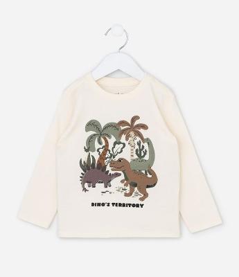 Camiseta Infantil Manga Longa com Estampa de Dinossauros – Tam 1 a 6 Anos