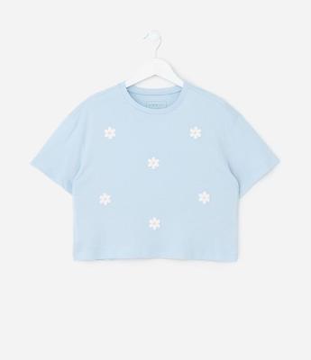 Camiseta Infantil com Margaridas Puff – Tam 7 a 16 Anos