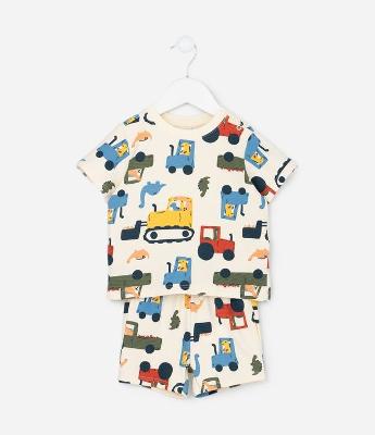 Conjunto Infantil com Estampa de Caminhões – Tam RN a 18 Meses