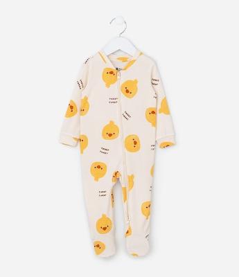 Macaquinho Infantil em Tricô com Estampa de Pintinho – Tam RN a 18 Meses