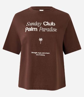 Camiseta Manga Curta em Algodão com Estampa de Palmeira