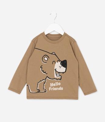 Camiseta Infantil Manga Longa com Estampa de Urso Outline – Tam 1 a 6 Anos
