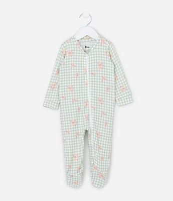 Macaquinho Infantil em Tricô Vichy com Estampa Floralzinho – Tam RN a 18 Meses