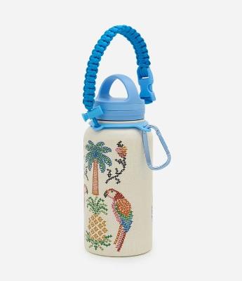 Garrafa Térmica com Estampa Tropical e Alça de Corda 800ml