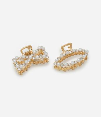 Kit 02 Piranha de Cabelo em Metal com Aplicação de Pérolas