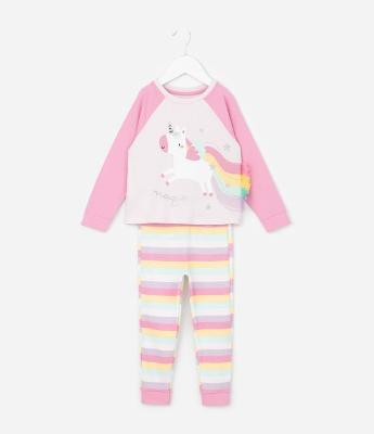 Pijama Infantil Blusa com Estampa de Unicórnio e Calça Listrada – Tam 1 a 6 Anos