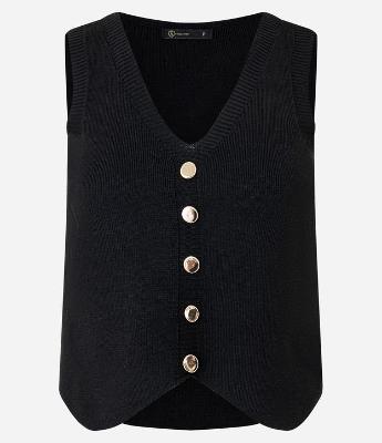 Colete em Tricô com Fechamento por Botões