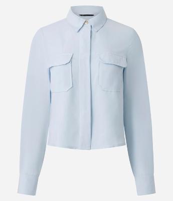 Camisa Manga Longa em Crepe com Bolsos Frontais