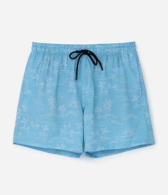 Bermuda de Banho em Microfibra Leve com Estampa de Ícones de Praia