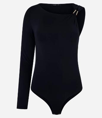Body Manga Longa em Poliamida com Aviamento no Ombro