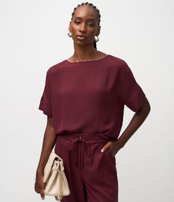 Blusa Manga Curta em Chiffon com Gola Redonda