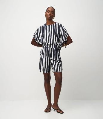 Short Maquinetado com Estampa de Listras e Cós Elástico