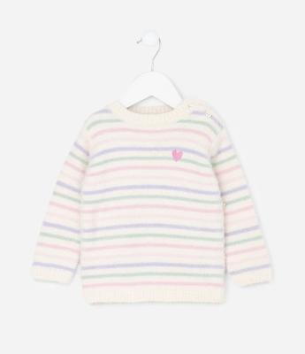 Casaco Infantil em Chenille com Listras e Coração Bordado – Tam 0 a 18 Meses