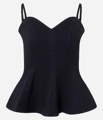 Blusa Slim em Jeans com Decote Coração e Alças Finas